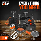 Smokey Camp Camping Cookware Mess Kit Set with Stove - Backpacking Camping Pots and Pans Set, All in One Non-Stick Camping Cooking Set, Portable Stove, Hiking, Picnic, Outdoor & Camping Cookware Set