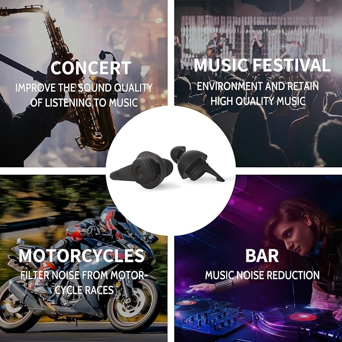 LYSIAN High Fidelity Concert Ear Plugs, 23dB Noise Reduction Musician Earplugs for Concerts, Festivals & Raves, Reusable Soft Earplugs with Aluminum Case, 2 Pairs Black