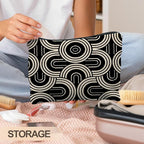Abstract Beige and Black Makeup Bag, Modern Minimalist Art Deco Cosmetic Bags for Women, Mid Century Modern Zipper Makeup Pouch