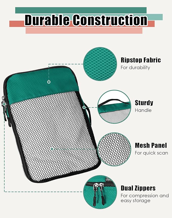 WTREE 4-Piece Packing Cubes Travel Accessories Set for Suitcases - Luggage Organizer Bags with Double Zipper - Mesh Top - Medium - Green