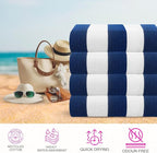 CASA COPENHAGEN Cabana Towel 4Pcs Cobalt Designer Stripe Beach Towels Gift Set, 30"x60" Oversized 100% Cotton Pool Bath Towel for Beach Gift Set (Perfect Summer Gift Set for Women & Men)