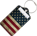 Luggage Tags for Suitcases, 2 Pack Cute PU Leather Suitcase Tag Identifiers TSA Approved with Stainless Steel Loop and Address Card for Baggage Tag for Travel Essentials Flag, by Chelmon