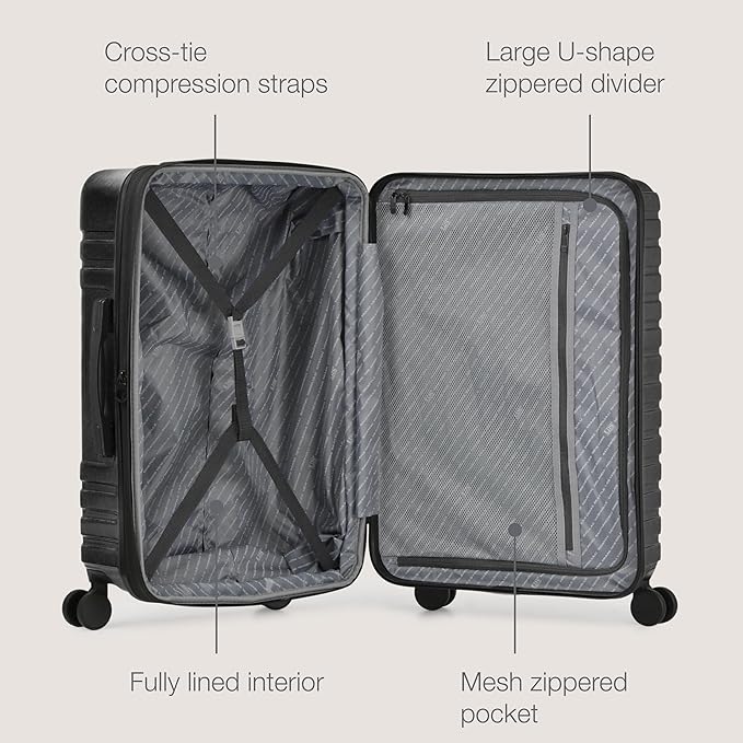 U.S. Traveler Boren Expandable Hardside Rugged Travel Luggage with 8 Spinner Wheels, Black, 3-Piece Set