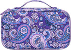 Relavel Travel Makeup Bag, Small Floral Cosmetic Bag with Makeup Brush Compartment, Portable Makeup Pouch for Women, Double Layer Cute Toiletry Organizer Bag, Purple Flower