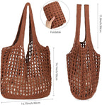 WantGor Crochet Bags, Beach Mesh Tote Bag Womens Shoulder Shopping Handbag Casual Travel Totes Bag Foldable Hobo Bags