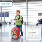 Paw Patrol Ride On Suitcase for Kids - Scooter Luggage with Light Up Wheels, Easy Steer and Foldable Carry On Kick Scooter for Toddler, Boys, Girls, Great Travel Gift Idea