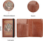Passport Holder Cover and Card Case Slot Combo RFID Blocking Leather Travel Passport Wallet for Men and Women US Passport Protector Document Organizer,Brown