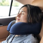 MLVOC Neck Pillow for Traveling, Upgraded 100% Pure Memory Foam Travel Neck Pillow for Airplane Flight Sleep, Breathable & Machine Washable Cover, Travel Kit with 3D Eye Mask, Earplugs & Bag, Blue