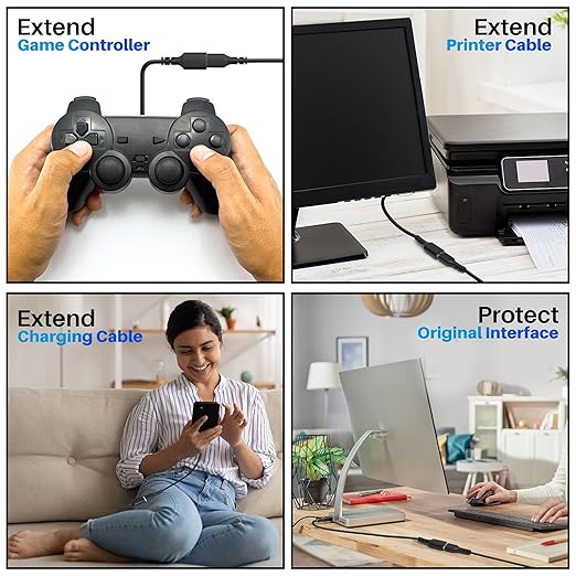 3 Pack USB Extension Cable 12 FT, USB 2.0 Type A Male to Female Extender Cord Adapter, Compatible with Printer, Keyboard, Mouse, Flash Drive, Hard Drive, Controller, Black Cable with 5 Cable Ties