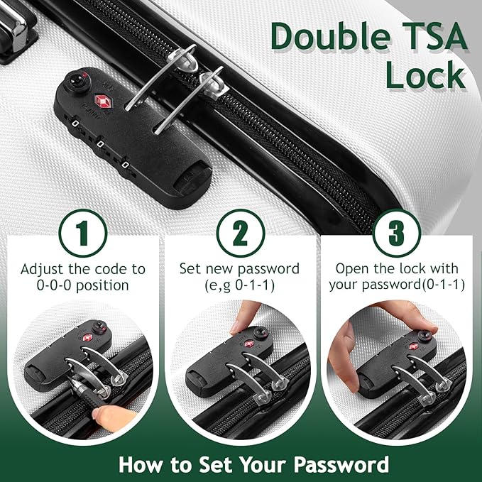 3 Piece Luggage Sets, Lightweight ABS Suitcase with 4 Spinner Wheels ＆ TSA Locks, Hardside Carry On Luggage Durable Suitcase Set for Family Travel Business - White, 20/24/28