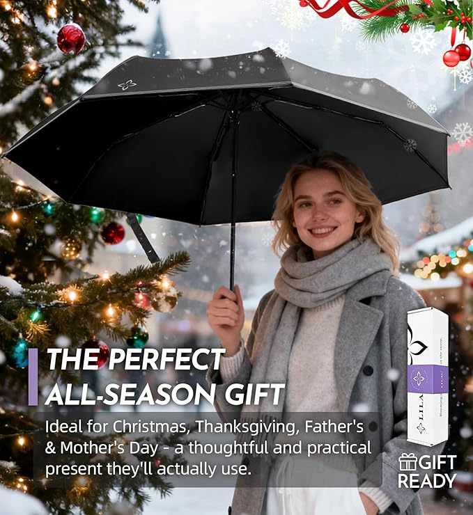 Windproof Travel Umbrella - Manual Open Close with No Rebound for Seniors & Kids, 43" Compact and Portable for Rain, Thoughtful Gift for Wife Husband Child
