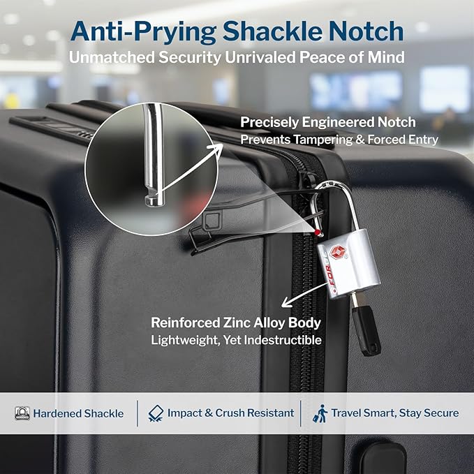 Forge Small Size TSA Approved Luggage Locks: Key Locks for Travel. Ultra Secure Dimple Key Travel Locks Alloy Body Luggage Locks. Silver 2-Pack.