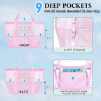 Fammart Mesh Beach Bag, Large Beach Tote with Zipper Pocket, Toys Pool Bag for Family Travel Vacation Cruise Essentials