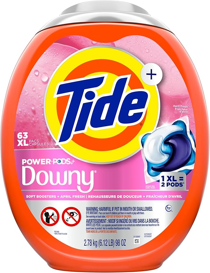 Tide Power PODs + Downy Laundry Detergent Pods, 63 Count, Soft Boosters + April Fresh (Pack of 4)