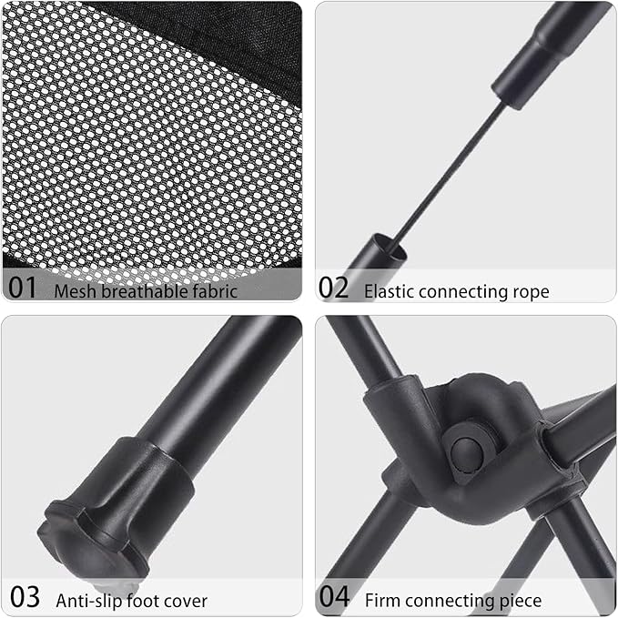 Wind Tour Portable Camping Chair Lightweight Foldable Outdoor Chair for Hiking Camp Backpacking Lawn Beach Fishing Picnic with Carry Bag (High-Back | Black)