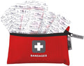 Thrive Fabric Adhesive Bandages Variety Pack - Zipper Pouch for Travel First Aid Kit - Waterproof & Latex-Free for Camping First Aid Kit - Multi-Size Strips for Medkit - Pack of 305, Red