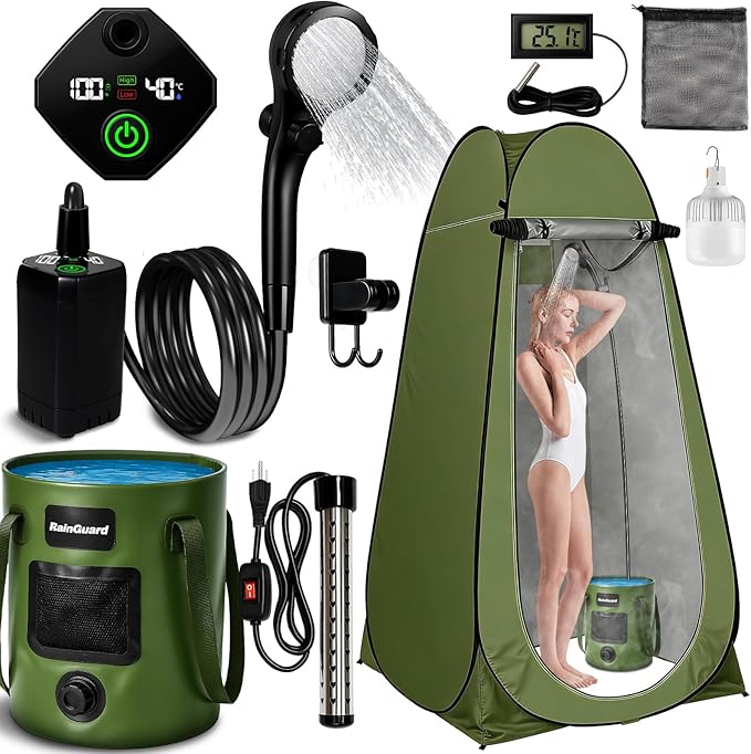 Portable Camping Shower, 6000mAh Rechargeable Shower Pump, Large Capacity Foldable Bucket, 6' 7" Filtered Shower Head, Summer Beach, Outdoor Camp Showering, Hiking, Pet Bath, RV Car Wash, Water Plant