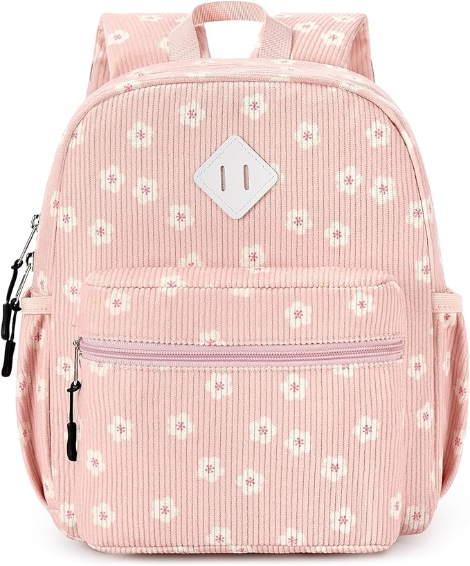 STEAMEDBUN Corduroy Toddler Backpack for Girls Boys 2-4, Kids Preschool Backpack for Kindergarten - Pink Sakura