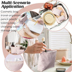 Huhumy 2 Pcs Makeup Bag Set Cute Cosmetic Pouch for Women Seersucker Travel Toiletry Bag Preppy Small Makeup Purse Pouch Aesthetic Skincare Brushes Storage Organizer for Valentine Women(Khaki)