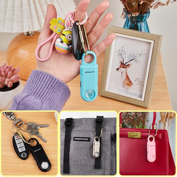 135dB Rechargeable Personal Safety Alarm Built-in Ultra-Bright Flashlight Non Slip Grip Keychain Emergency SOS Siren for Women, Students, Night Runner. Loud Sound Hiking Bear Alerts with Hook. Aqua