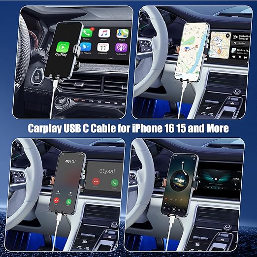 Car Carplay Cable for iPhone 17 16 15, 2-Pack [3.3FT+6FT] 60W USB C to USB C Cable And 2-Pack [3.3FT+6FT] USB A to USB C Cable for iPhone 17 16 15，for Galaxy S25 S24, for iPad, for MacBook and More