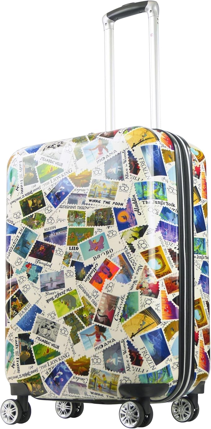 FUL Disney Stamps 26 Inch Rolling Luggage, Hardshell Checked Suitcase with Spinner Wheels, Multi