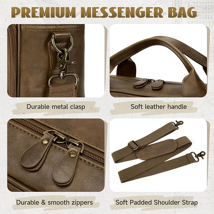 RAINSMORE Mens Laptop Bag PU Leather Messenger Bag 15.6 Inch Briefcase Vintage Computer Satchel Bag for Work Business