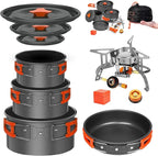 Smokey Camp Camping Cookware Mess Kit Set with Stove - Backpacking Camping Pots and Pans Set, All in One Non-Stick Camping Cooking Set, Portable Stove, Hiking, Picnic, Outdoor & Camping Cookware Set