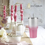 D·S 30 oz Tumbler Pink Glitter Gradient Cup Stainless Steel Double Wall Vacuum Insulated Mug with Straw and Lid, Cleaning Brush for Cold and Hot Beverages