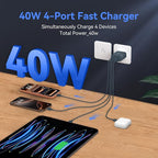 USB C Wall Fast Charger Block, 40W 4-Port Type C Charger Fast Charging Blocks PD Power Charger Adapter+QC 3.0 USB Multiport Charger Brick for Phone 17/16/15/14/13/12 Pro Max, Pad, GalaxyS25-Navy Blue