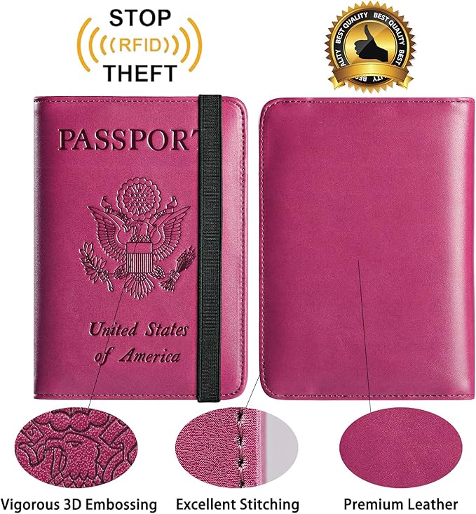 Passport Holder Cover Wallet Travel Essentials RFID Blocking Leather Card Case International Must Haves Travel Accessories for Women Men(101#Purple)