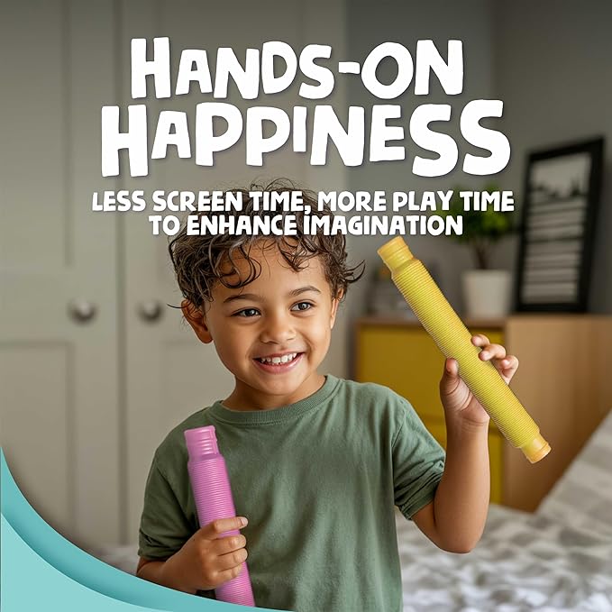BUNMO Pop Tubes - Sensory Toys - Toddler Toys - Imaginative Play & Stimulating Creative Learning - Hours of Fun for Kids - Tons of Ways to Play - Non-Mouthable Toy 3+ - 6 Pack Medium