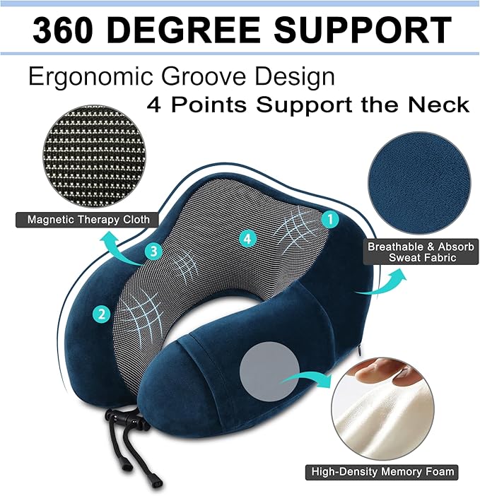 urnexttour Travel Pillow and Blanket Set Neck Pillows Travel Essentials with Sleep Mask for Airplane Car Memory Foam Blue