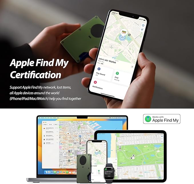 Wallet With Tracker,Minimalist Wallet With Built In Airtag Chip, Rfid Blocking Credit Card Holder,Slim Wallet For Men,Compatible With Apple Find My,Detachable Money Clip,Ios Only(Military Green)