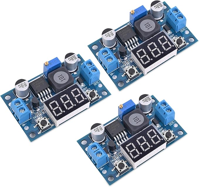 LM2596 Adjustable DC-DC Step-Down Buck Converter Module with LED Voltmeter Display, Voltage Regulator 4.0-40V Input to 1.25-37V Output Power Supply Module (Pack of 3)
