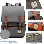 Mancio Slim Vintage Laptop Backpack For women,Men For Travel, College, Dayparks, Fits up to 15.6Inch Notebook in Grey