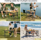Anbte 3ft Camping Table Foldable with Storage Net and Bag, 3 Adjustable Heights High 27.5" Aluminum Camping Table Portable, for Outdoor Indoor Backyard BBQ Cooking Party Picnic Beach, Light Oak Grain