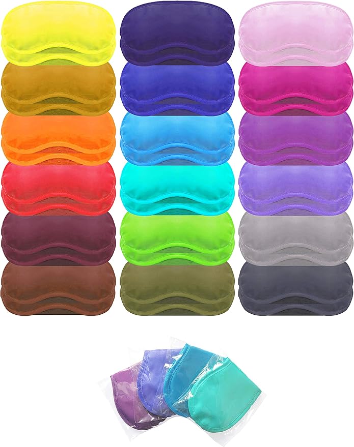 Eye Mask Sleep Masks Pack of 36 PorsMing Sleeping Mask Blindfold Eye Cover Team Building Games Party with Nose Pad and Adjustable Strap for Women Men Kids 4 Layers Colors (18 Color 36 Pieces)