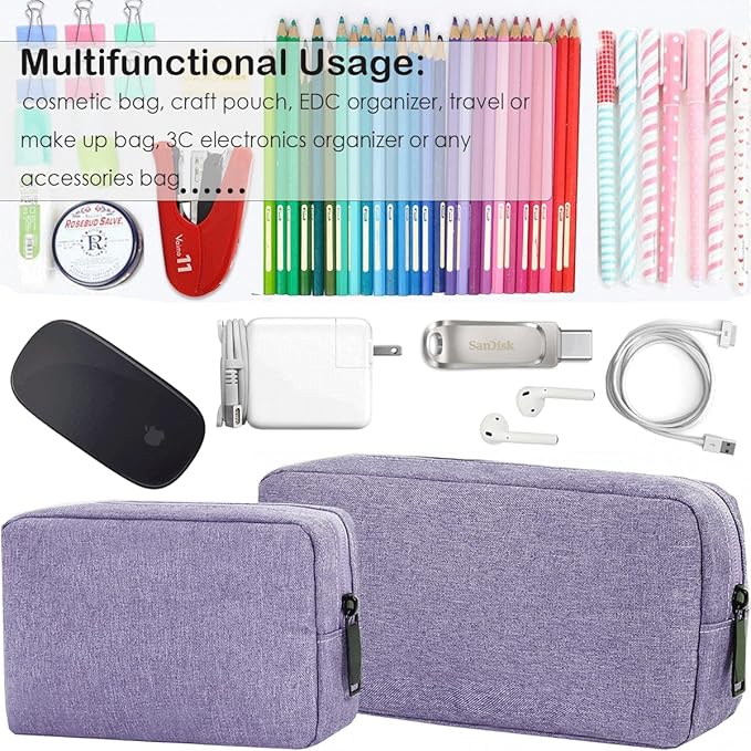 CAAORDKSO Small Cable Organizer Bag, Charger Organizer Case Pouch Travel Bag, Waterproof Electronics Accessories Case for USB, Cable, Cord, Charger, Phone, Power Bank, Earphone (Small-Purple)