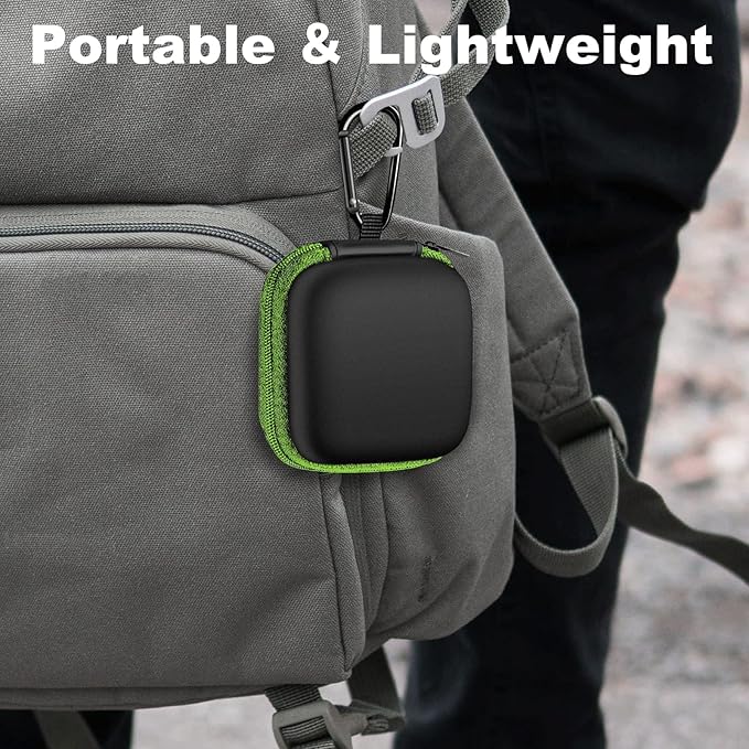 Square Earbud Case Portable EVA Carrying Case Storage Bag Cell Phone Accessories Organizer with Carabiner for Earphone, Earbud, Earpieces, SD Memory Card, Camera Chips, Tech Pouch, Green