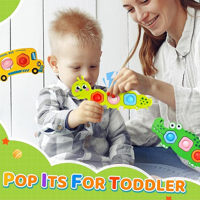 6PC Fidget Sensory Toys for Baby Airplane Travel Essential Activities, Party Favors Animal Pop Toys Autism Gifts for 12+ Month Babies Toddlers 1 2 3 Year Old Easter Basket Stuffers Gift