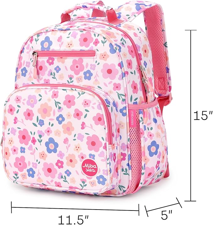 mibasies Kids Backpack for Girls: Girls Backpack 5-8 - Kindergarten Elementary School Bookbag for Girl - Floral Pink