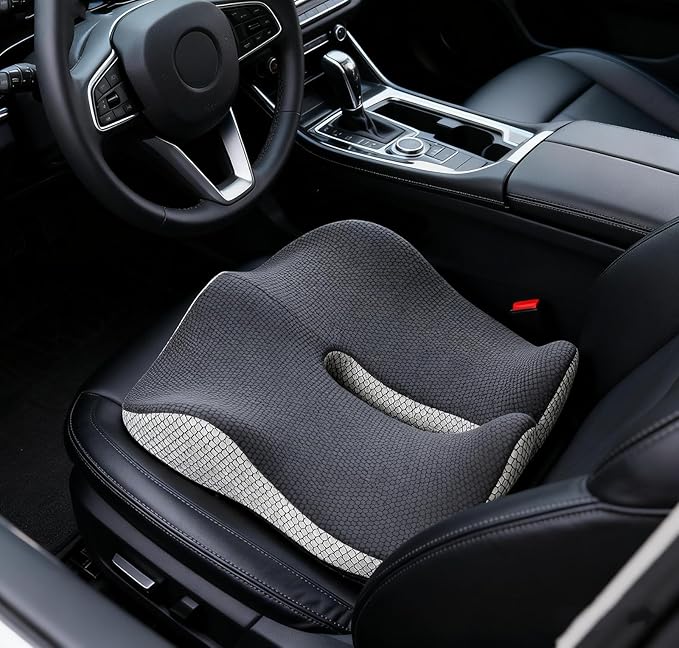 18x16 Inch Memory Foam Seat Cushion for Office Chair, Car & Truck, Ergonomic Chair Cushion for Long Sitting, Thick Supportive Seat Pad with Non-Slip Bottom, Washable Cover