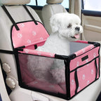 Dog Car Seat Foldable Dog Car Booster Seat Waterproof Breathable Oxford Travel Bag for Small to Medium Dogs, Puppies, and Pets-Footprint Pink-Upgrade