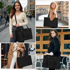 RAINSMORE Laptop Bag for Women 15.6 Inch Work Tote Bag with Detachable Strap & Bow Professional Laptop Tote with Cup Holder