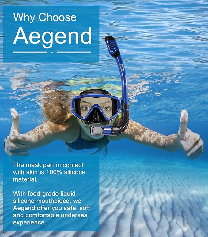 Aegend Snorkeling Gear for Adults Youth Kids, Snorkel Mask with Top Dry Valve - Panoramic View Anti-Leak and Anti-Fog with Mesh Bag for Snorkeling, Scuba Diving, Freediving & Swimming