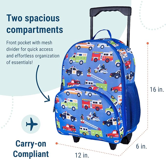 Wildkin Kids Rolling Luggage – Carry-On Size for School & Overnight Travel