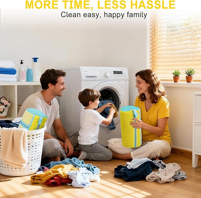 vorona Shoe Washing Machine Bag, 2PCS Reusable Shoe Bag for Washing Machine, 360° Deep Clean, Includes 4 Shoe Storage Dust Bags & 2 Drying Racks, XXL Laundry Shoe Bag for Sneakers Tennis Shoes, Yellow