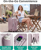 BAGSMART Top Opening Carry On Luggage 22x14x9 Airline Approved with TSA Lock, Expandable 20 Inch Deep Compartment Hard Shell Suitcases with Double Spinner Wheels, Purple