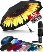 TUMELLA Strongest Windproof Travel Umbrella (Compact, Superior & Beautiful), Small, Wind-Tested, Light & Portable, Automatic Folding Rain Umbrella, Durable Premium Grip, Fits Car and Backpack